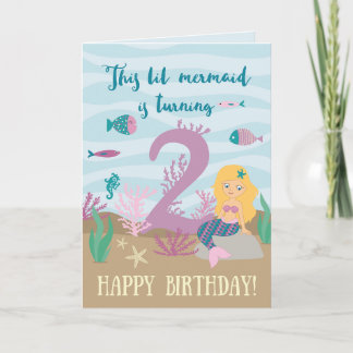Cute Zeemeermin Oceaan Gelukkige 2e Verjaardagskaa Kaart