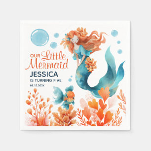 Cute Zeemeermin Watercolor Meisjes Verjaardagsfees Servet