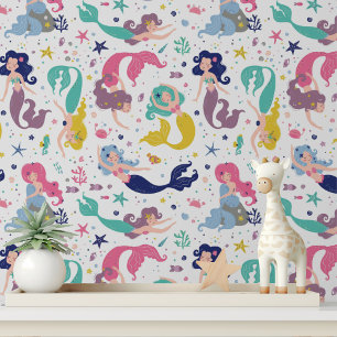 Cute Zeemeerminnen Meisjes Nursery Kamerdecoratie Behang