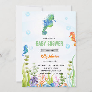 Cute zeepaard verjaardag baby shower uitnodiging