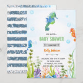 Cute zeepaardje verjaardag baby shower uitnodiging (Voorkant / Achterkant)