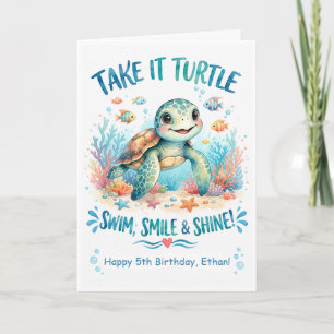Cute Zeeschildpad Kinderen Verjaardagskaart – Pers Kaart