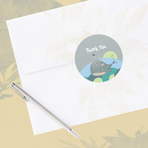 Cute Zeevaart Walvis Inktvis Blauwe Babyfeestje Ronde Sticker