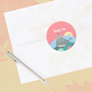 Cute Zeevaart Walvis Inktvis Roze Babyfeestje Ronde Sticker