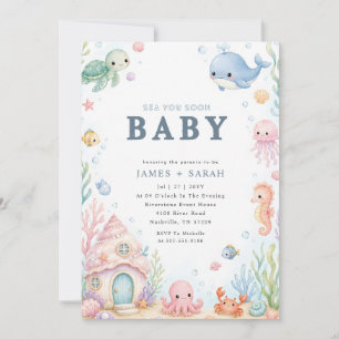 Cute Zeewezens Zien jullie snel Baby Shower Kaart