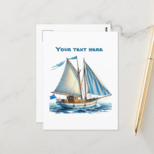Cute zeilboot op het strand voeg tekst toe briefkaart