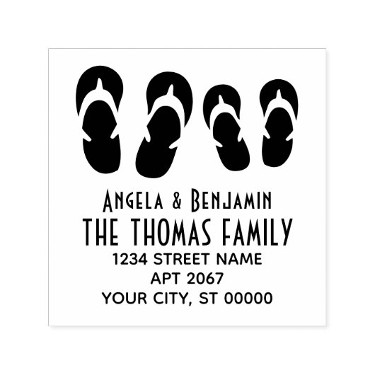 Cute Zijn & Haar Flip Flops Koppel Naam Adres Zelfinktende Stempel (Design)