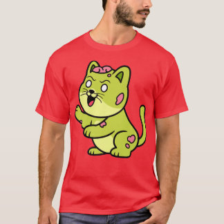 Cute Zombie Cat Halloween Kat Retro Horror Funny T-shirt
