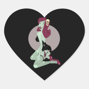 Cute Zombie Pin-Up Girl Hart Sticker
