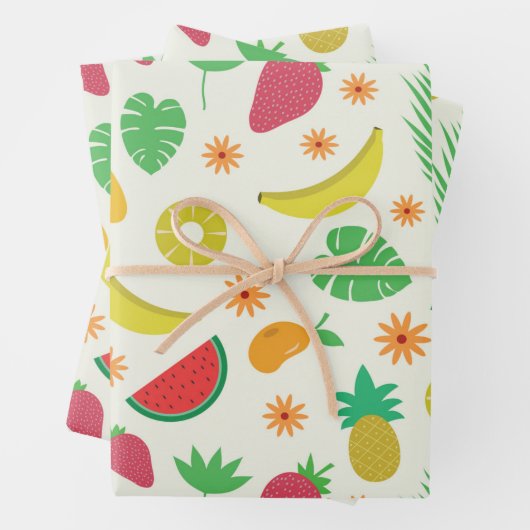 Cute zomervruchten en tropische bladeren inpakpapier vel (In situ)