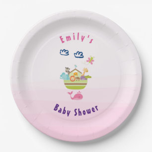 Cute Zoo Animal Ark Pink Baby shower Papieren Bordje