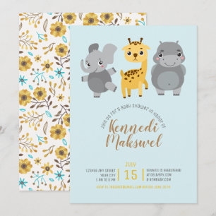 Cute Zoo Animals Baby shower Kaart