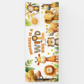 Cute ZOO Animals Safari WILD ONE 1st Birthday  Spandoek (Verticaal)