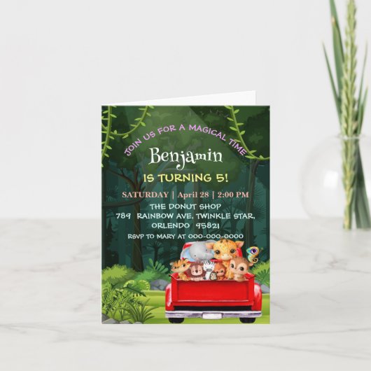 Cute Zoo jungle boerderij vrachtwagen tractor jong (Voorkant)