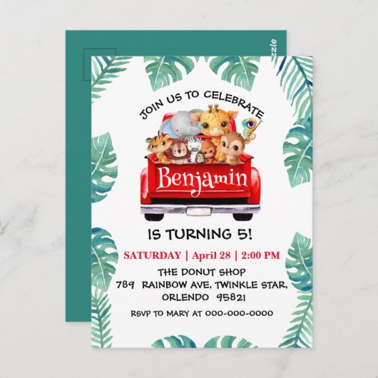 Cute Zoo jungle boerderij vrachtwagen tractor jong Briefkaart (Voorkant / Achterkant)