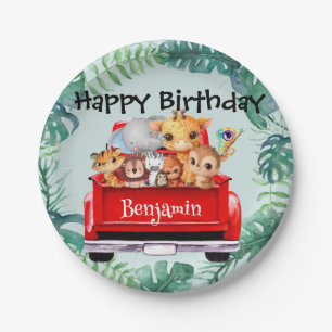 Cute Zoo jungle farm truck boy Birthday party Papieren Bordje