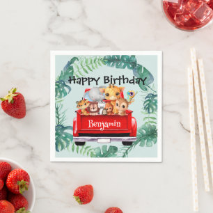 Cute Zoo jungle farm truck boy Birthday party Servet