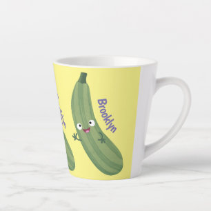 Cute zucchini happy cartoon illustratie latte mok