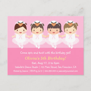 Cute Zwaan Ballerina Verjaardagsfeest Uitnodiginge Kaart