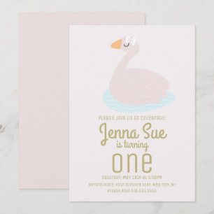 Cute Zwaan Roze Strik Meisjes Verjaardagsfeestje Kaart