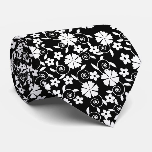 Cute zwart witte bloemenpatroon badhanddoek set stropdas (Opgerold)