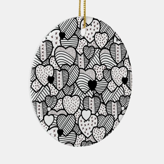 Cute zwarte witte hart patronen keramisch ornament (Rechts)