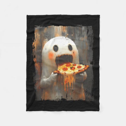 Cute Zza Ghost Eating Zza Funny Halloween Food Lov Fleece Deken (Voorkant)