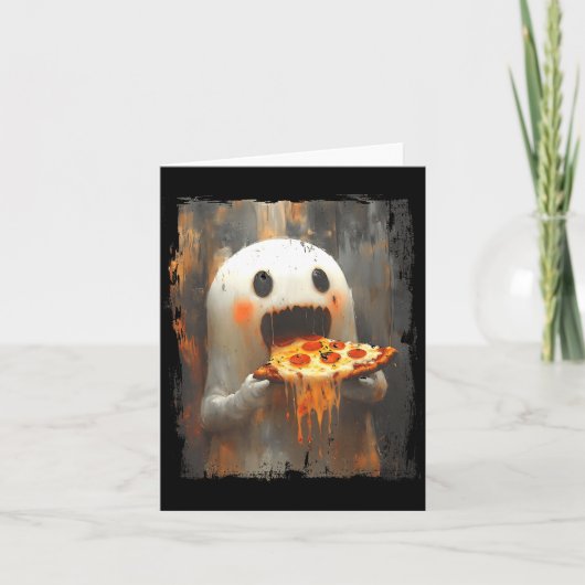 Cute Zza Ghost Eating Zza Funny Halloween Food Lov Kaart (Voorkant)