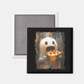 Cute Zza Ghost Eating Zza Funny Halloween Food Lov Magneet (Voorkant / Achterkant)