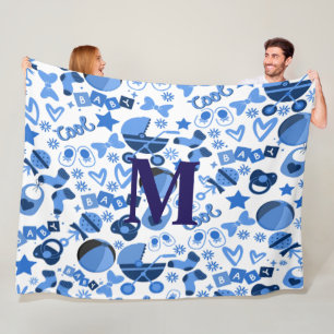 Cutecool blauw Babyboy Nursery Patroon gepersonali Fleece Deken
