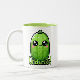 Cutecumber! Schattigee komkommerwoordspeling Tweekleurige Koffiemok