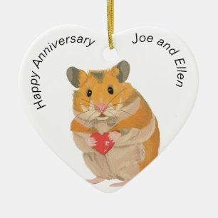 CuteLittle Hamster Holding a Heart Anniversary Keramisch Ornament