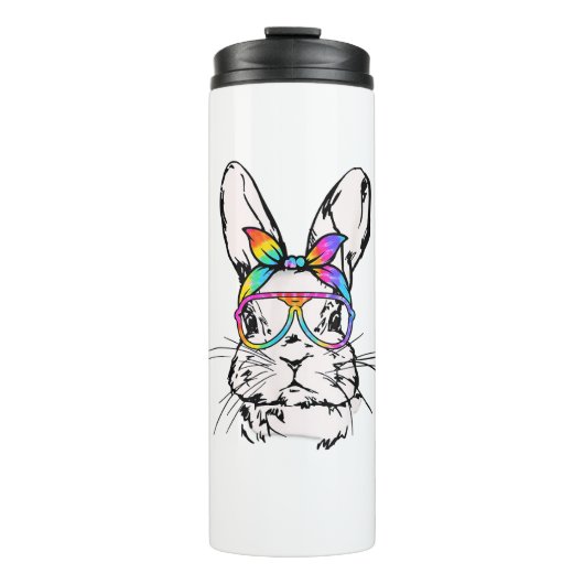 Cutes Bunny Messy Bun Tie Dye Bandana Rabbit Easte Thermosbeker (Voorkant)