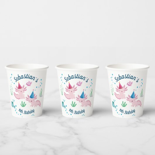 Cutest Axolotl Birthday White Party Paper Cups Papieren Bekers (Multi)