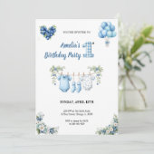 CUTEST BLUE BIRTHDAY PARTY Invitation (Debout devant)