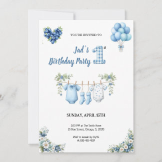CUTEST BLUE BIRTHDAY PARTY Invitation Kaart
