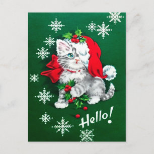 Cutest vintage Kerstmis Kitten Holiday Briefkaart
