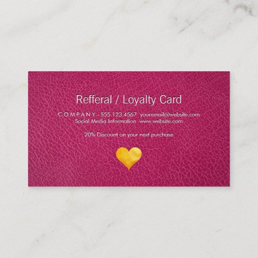 Cutesy Gold Heart Hartelijk dank | Roze leder Klantenkaartje (Achterkant)