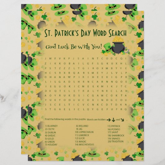 Cutesy Luck voor het Ierse Word Search Game (Voorkant / Achterkant)