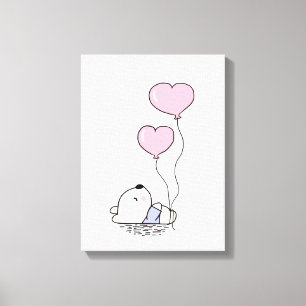CuteTeddy Beer Pink Balloons Girls Bedroom Nursery Canvas Afdruk