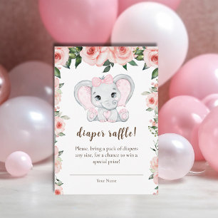 Cutie Elephant Blush Pink Floral Diaper Raffle Informatiekaartje