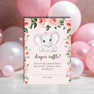 Cutie Elephant Blush Pink Floral Diaper Raffle Informatiekaartje