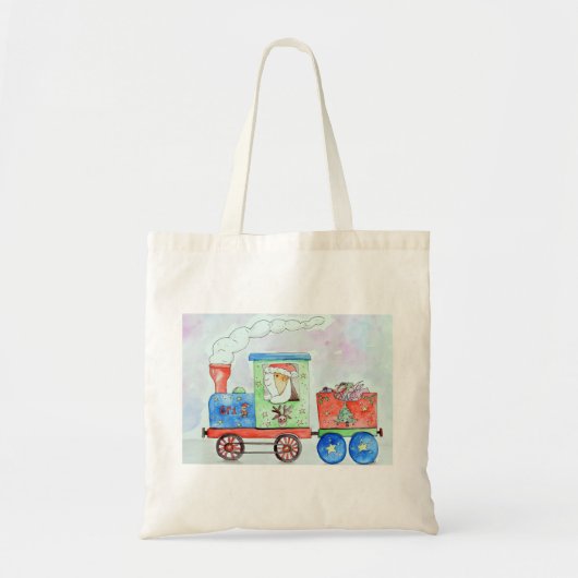 Cutie in haar kersttrein Waterverf schilderen Tote Bag (Voorkant)