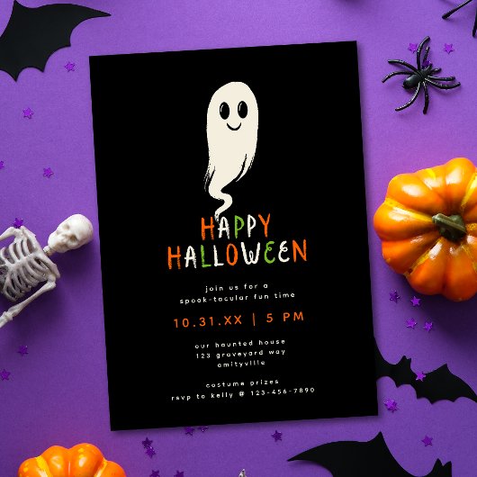 Cutie Lil Ghost Kids Halloween Party Invitation