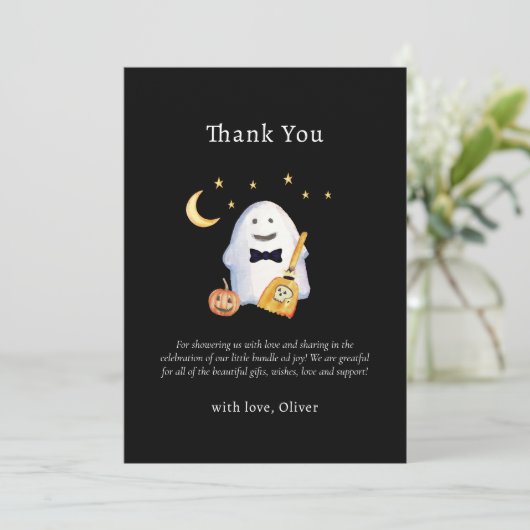Cutie Little Boo Ghost Hollaween Baby shower Bedankkaart (Staand voorkant)
