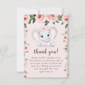Cutie Olifant Blush Roze Bloemen Meisje Baby showe Bedankkaart (Voorkant)
