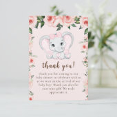 Cutie Olifant Blush Roze Bloemen Meisje Baby showe Bedankkaart (Staand voorkant)