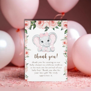 Cutie Olifant Blush Roze Bloemen Meisje Baby showe Bedankkaart