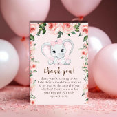 Cutie Olifant Blush Roze Bloemen Meisje Baby showe Bedankkaart