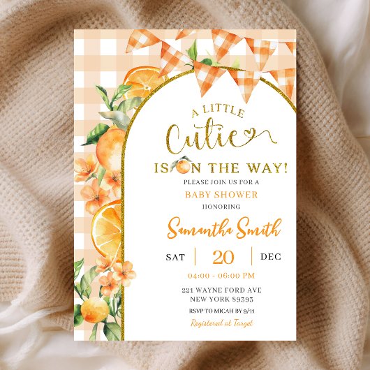 Cutie Orange Gingham baby shower invitation